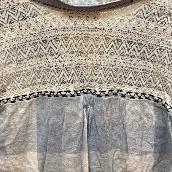 Vintage America Blues Striped Plaid Lace Chambray Button Wrapped Blouse Size 1X - Picture 9 of 11